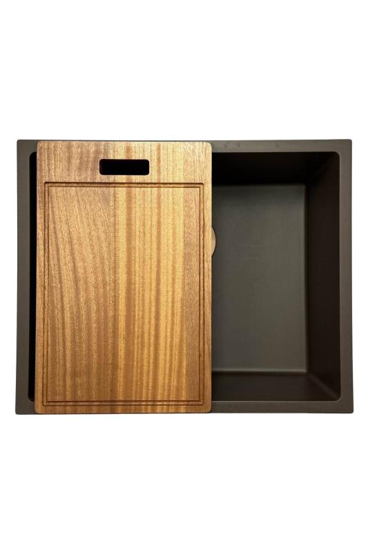 GraniteMy Universal νεροχύτης καφέ γρανίτη 50x40 cm για επιτραπέζια, υποκατασκευή και επίπεδη ενσωμάτωση με χρυσό βύσμα 1208967230.