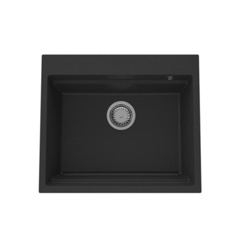 GraniteMy Νεροχύτης γρανίτη ατμού 56x48 εκ. μαύρος επιτραπέζιος με ανοξείδωτο πώμα, περιλαμβάνονται αξεσουάρ 1208967231