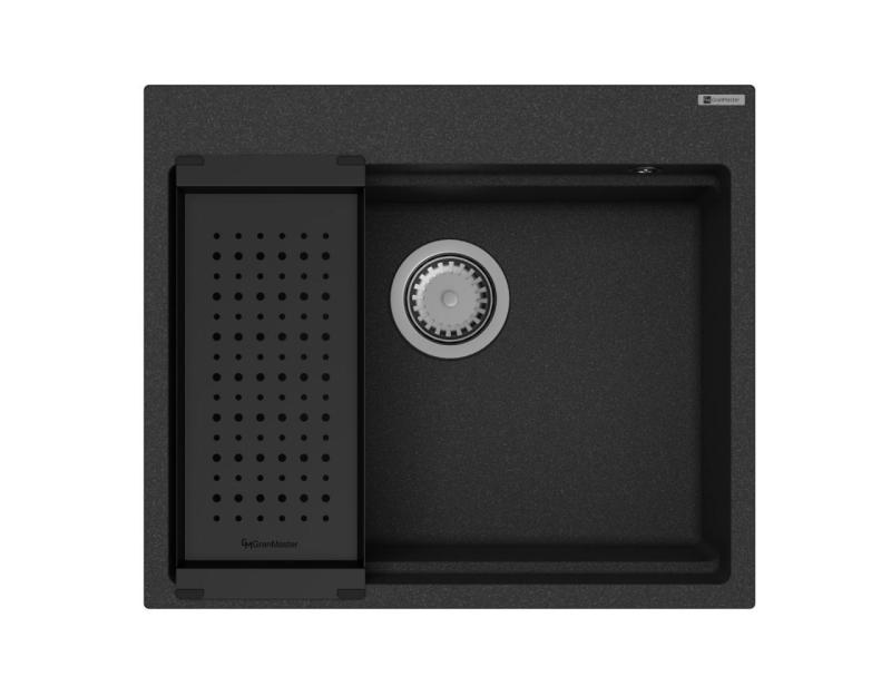 GraniteMy Νεροχύτης γρανίτη ατμού 56x48 εκ. μαύρος επιτραπέζιος με ανοξείδωτο πώμα, περιλαμβάνονται αξεσουάρ 1208967231