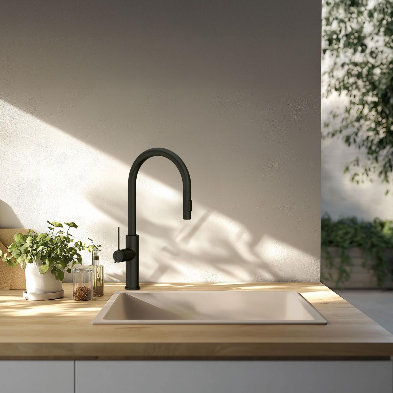 GraniteMy Universal γρανίτης μπεζ νεροχύτης άμμου 40x40 cm επιφάνεια, υποδομή και επίπεδη εγκατάσταση με μαύρο βύσμα 1208967232