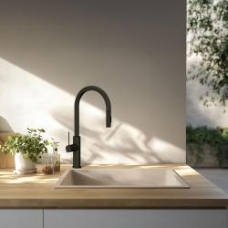GraniteMy Universal γρανίτης μπεζ νεροχύτης άμμου 40x40 cm επιφάνεια, υποδομή και επίπεδη εγκατάσταση με μαύρο βύσμα 1208967232
