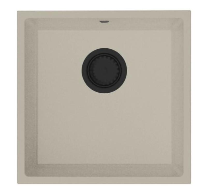 GraniteMy Universal γρανίτης μπεζ νεροχύτης άμμου 40x40 cm επιφάνεια, υποδομή και επίπεδη εγκατάσταση με μαύρο βύσμα 1208967232