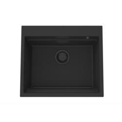 GraniteMy Steam γρανιτένιος νεροχύτης 56x48 εκατοστά μαύρος επιφανειακός με μαύρο πώμα συμπεριλαμβανομένων των αξεσουάρ 1208967233