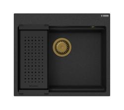 GraniteMy Νεροχύτης ατμού από γρανίτη 56x48 cm μαύρος με χρυσό βύσμα, συμπεριλαμβανομένων αξεσουάρ 1208967235