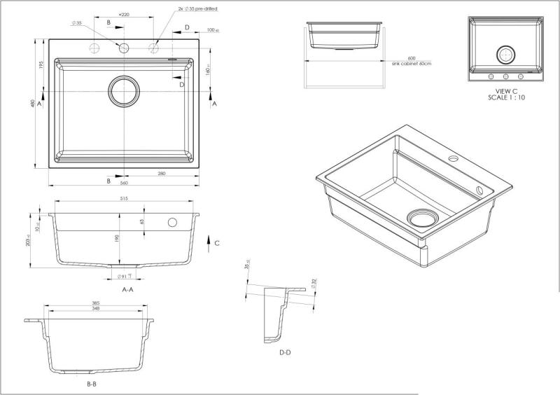 GraniteMy Νεροχύτης ατμού από γρανίτη 56x48 cm μαύρος με χρυσό βύσμα, συμπεριλαμβανομένων αξεσουάρ 1208967235