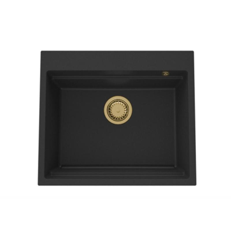 GraniteMy Νεροχύτης ατμού από γρανίτη 56x48 cm μαύρος με χρυσό βύσμα, συμπεριλαμβανομένων αξεσουάρ 1208967235