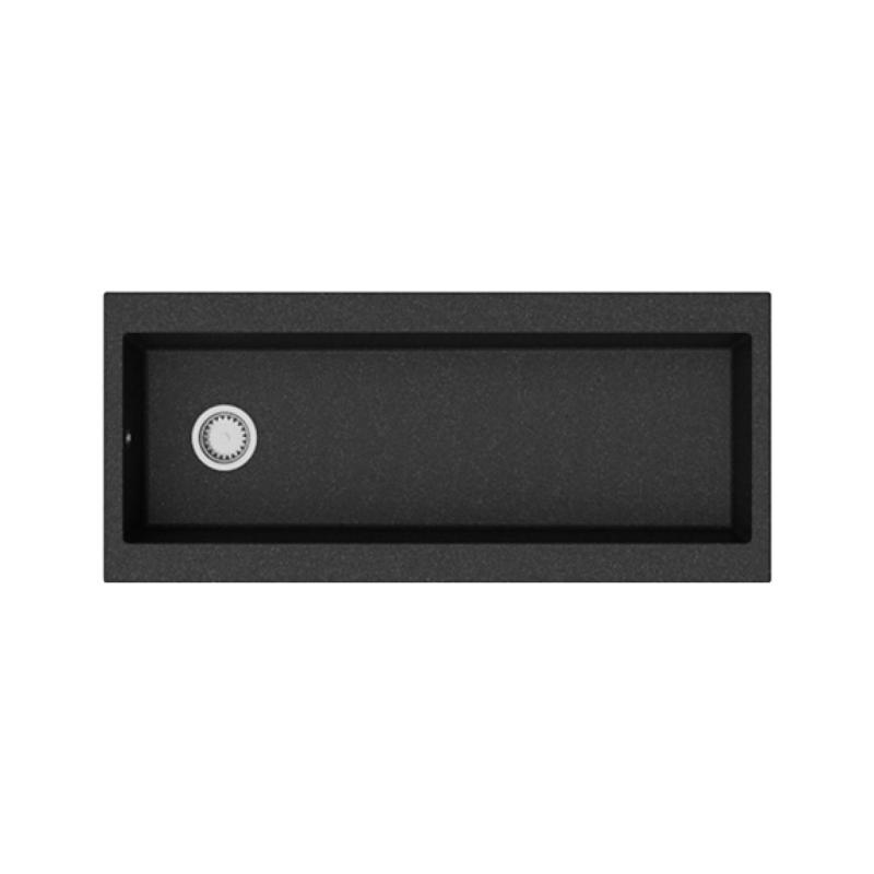 GraniteMy Trog γρανιτένιος πολύ μεγάλος μαύρος νεροχύτης 116x50 cm μαύρος επιφάνεια με τρύπα για βρύση με βαλβίδα από ανοξείδωτο ατσάλι 1208967236