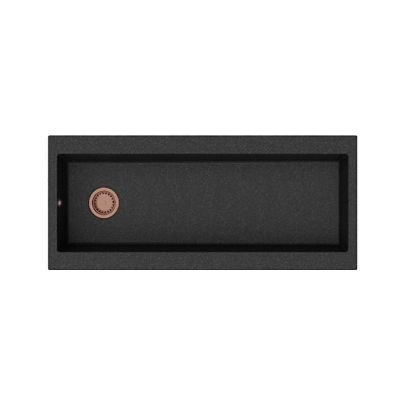 GraniteMy Τrog γρανιτένιος πολύ μεγάλος μαύρος νεροχύτης 116x50 cm μαύρος επιτραπέζιος με οπή για μπαταρία με χάλκινο πώμα 1208967238