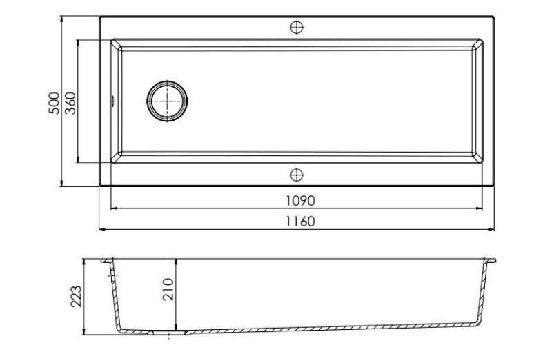 GraniteMy Τrog γρανιτένιος πολύ μεγάλος μαύρος νεροχύτης 116x50 cm μαύρος επιτραπέζιος με οπή για μπαταρία με χάλκινο πώμα 1208967238
