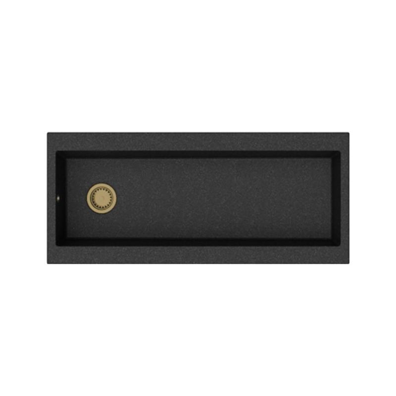 GraniteMy Trog γρανίτης πολύ μεγάλος μαύρος νεροχύτης 116x50 cm μαύρος επάνω πάγκος με θέση για μπαταρία με χρυσή τάπα 1208967239