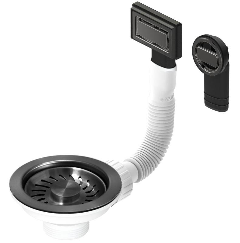 Granitemy σετ βυσμάτων καλαθιού PVD βουρτσισμένο gun metal, σετ αποχέτευσης νεροχύτη με στρογγυλό και ορθογώνιο υπερχειλιστήρα 1208967253