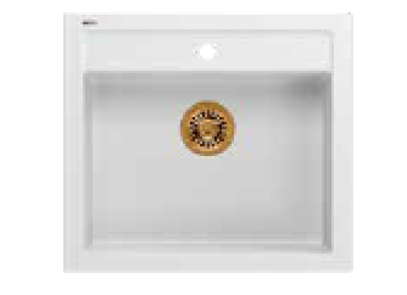 Quadri Farmhouse αγροικία ενδιάμεσος ή επιτραπέζιος γρανιτένιος νεροχύτης ματ λευκός με χάλκινο πώμα 595x540mm 1208967265