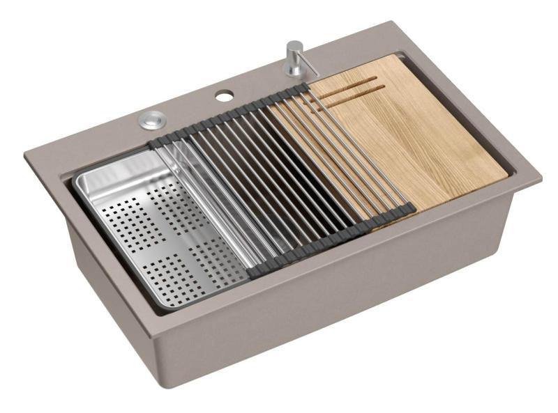 Quadri Hard Rock ταουπ γρανιτένιος επιτραπέζιος μεγάλος νεροχύτης 76x50εκ, περιλαμβάνει ανοξείδωτο πώμα και αξεσουάρ 1208967270.