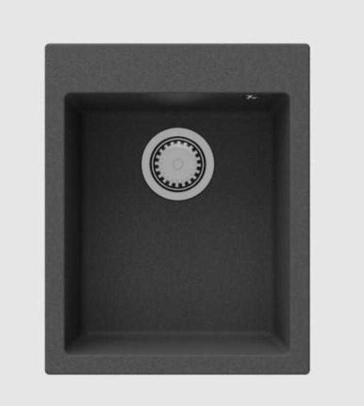 GraniteMy Bremen νεροχύτης από γρανίτη 40x50 cm μαύρος, τοποθέτηση επάνω πάγκου, υποκατασκευή και επίπεδη εγκατάσταση με περιοχή για μπαταρία και ανοξείδωτη τάπα 1208967278.