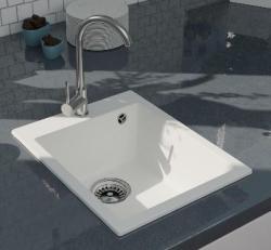 GraniteMy Bremen γρανίτης λευκός νεροχύτης 40x50 εκατοστά λευκός επιφάνεια, κάτω και επίπεδη εγκατάσταση με τρύπα για βρύση με υποδοχή από ανοξείδωτο χάλυβα 1208967284