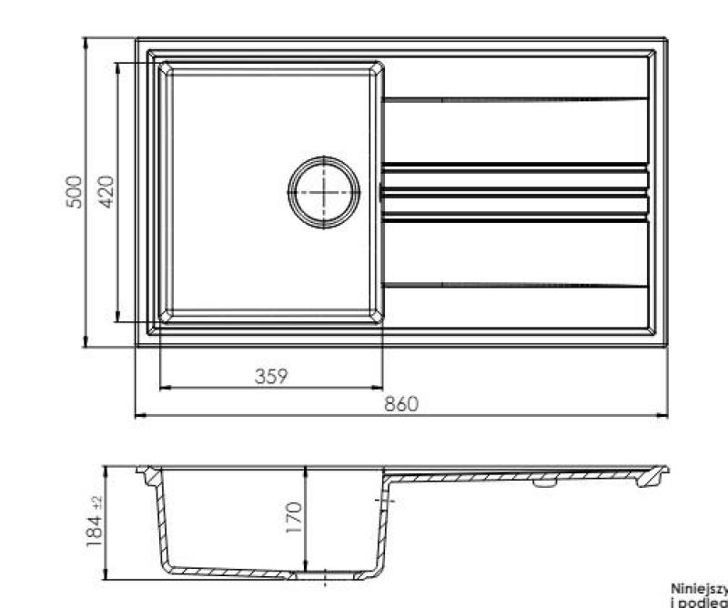 GraniteMy Vesi γρανίτης επιφάνεια μαύρου νεροχύτη 86x50cm με στραγγιστήρα αναστρέψιμο με μαύρο βύσμα 1208967288