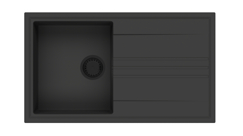 GraniteMy Vesi γρανίτης επιφάνεια μαύρου νεροχύτη 86x50cm με στραγγιστήρα αναστρέψιμο με μαύρο βύσμα 1208967288