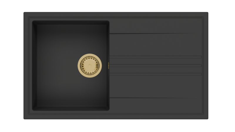 GraniteMy Vesi γρανίτης επιφανειακό μαύρο νεροχύτη 86x50cm με στάγδην αντιστροφή με χρυσή βύσμα 1208967289