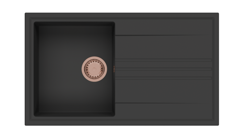 GraniteMy Vesi γρανιτένιος επιφανειακός μαύρος νεροχύτης 86x50cm με αποστράγγιση αντιστρεπτή με χάλκινο φις 1208967290