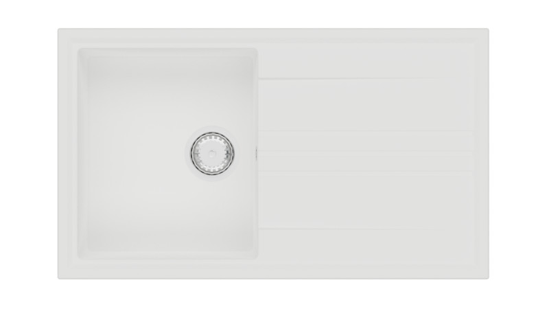 GraniteMy Vesi γρανίτη επικαθήμενο λευκό νεροχύτη 86x50cm με στραγγιστήρα αναστρέψιμο με ανοξείδωτο πώμα 1208967291