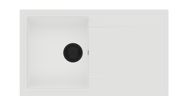 GraniteMy Vesi γρανιτένιος επιφάνειας λευκός νεροχύτης 86x50cm με στάγδηνη αντιστροφή με μαύρο φελλό 1208967292