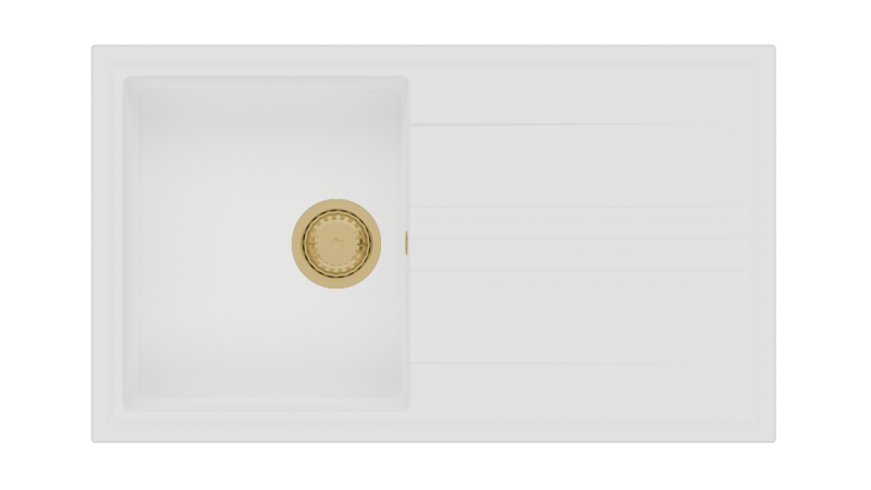 GraniteMy Vesi γρανίτης επικαθήμενος λευκός νεροχύτης 86x50εκ με στραγγιστήρα αντιστρεφόμενος με χρυσή βύσμα 1208967293