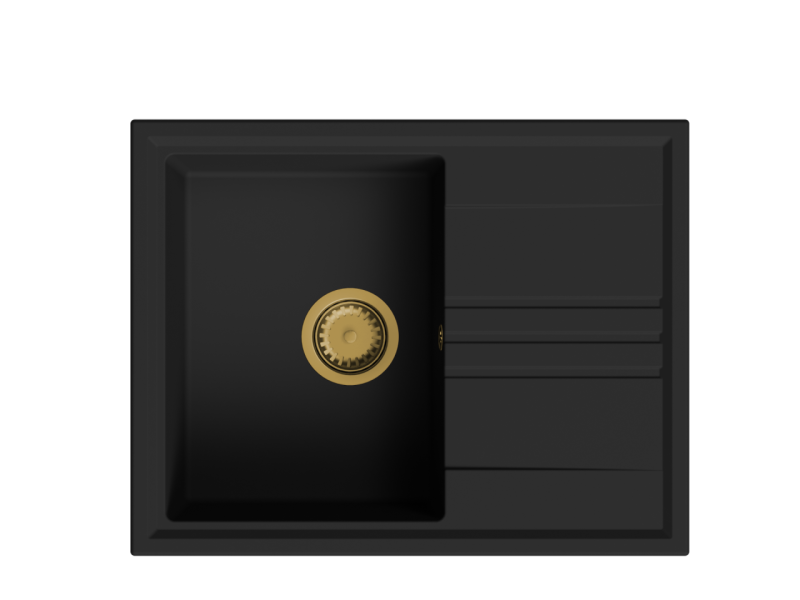 GraniteMy Vesi γρανίτης επικαθήμενος μαύρος νεροχύτης 64x50cm με στραγγιστήρα αναστρέψιμος με χρυσή βύσμα 1208967296