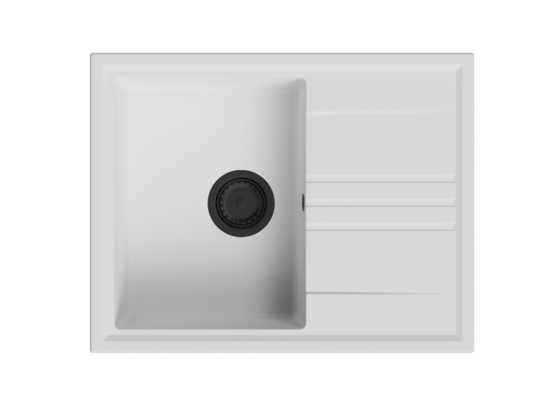 GraniteMy Vesi γρανιτένιος επικαθήμενος λευκός νεροχύτης 64x50cm με στάλαγμα αναστρέψιμος με μαύρο πώμα 1208967299