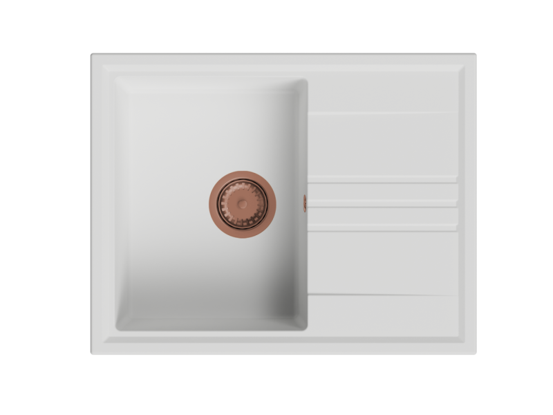 Ο GraniteMy Vesi γρανίτης επικαθήσεως λευκή νεροχύτη 64x50εκ με στραγγιστήρα αναστρέψιμος με χάλκινο πώμα 1208967301