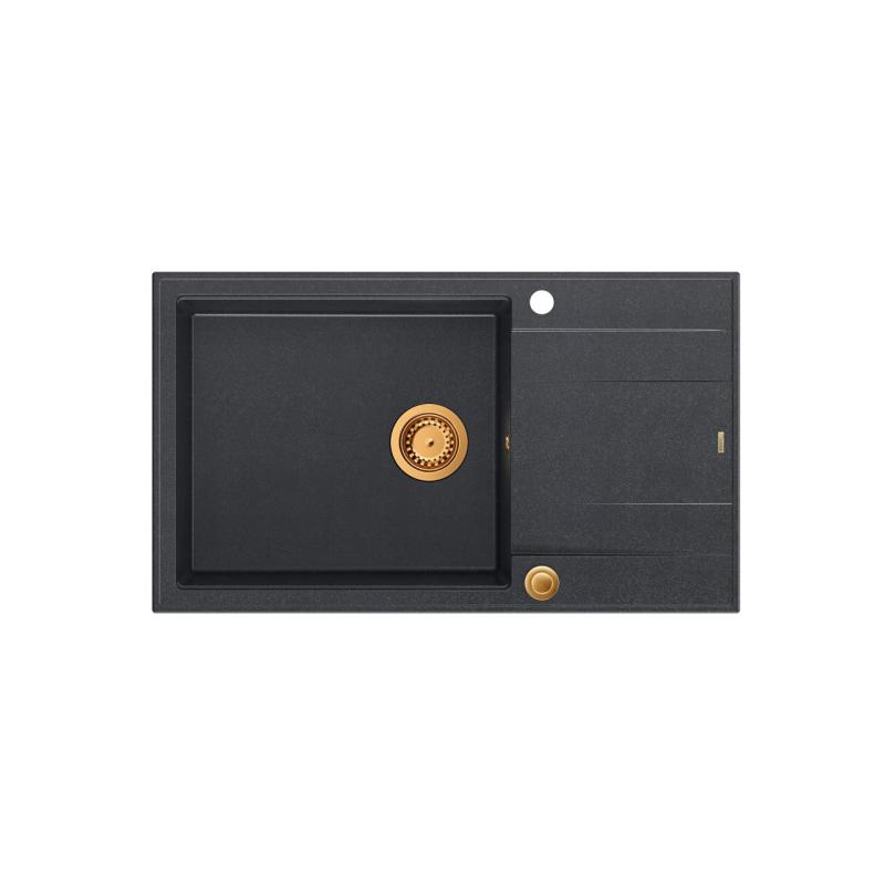 Quadri Luton ανθρακί γρανίτης μεγάλος εντοιχιζόμενος νεροχύτης με επιφάνεια αποστράγγισης αναστρέψιμος 86x50cm με χάλκινο βύσμα 1208967335