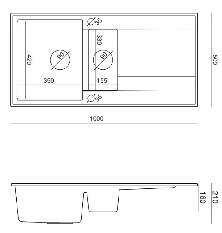 Quadri Luton γκρι γρανιτένιος εντοιχισμένος νεροχύτης 1,5 γούρνας με επιφάνεια αποστράγγισης, αναστρέψιμος 100x50cm με ανοξείδωτο πώμα 1208967350