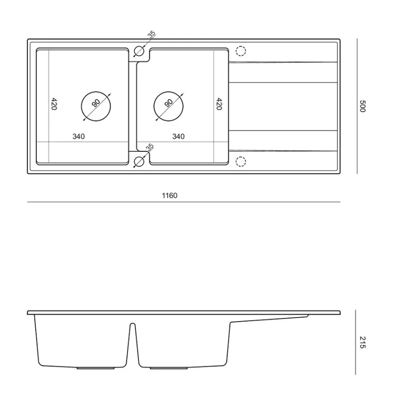 Quadri Luton κατασκευή διπλός νεροχύτης από γρανίτη λευκός με αποστραγγιστικό τμήμα 116x50 εκ. με χάλκινη τάπα 1208967359