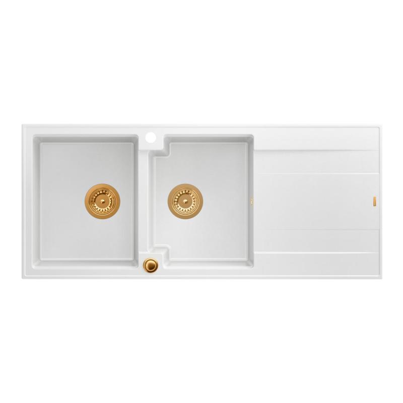 Quadri Luton κατασκευή διπλός νεροχύτης από γρανίτη λευκός με αποστραγγιστικό τμήμα 116x50 εκ. με χάλκινη τάπα 1208967359