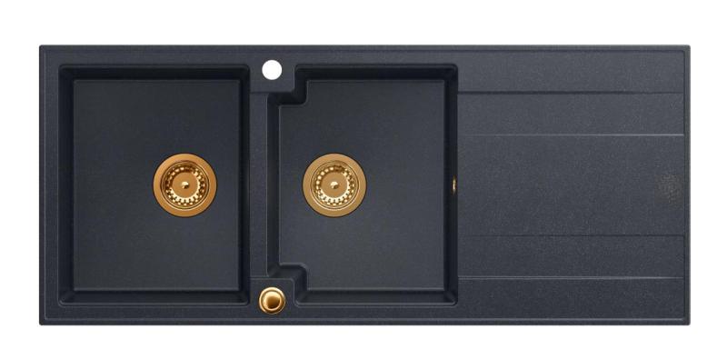 Quadri Luton διπλός νεροχύτης από γρανίτη σε ανθρακί με αποστραγγιστική επιφάνεια 116x50 cm με χάλκινο πώμα 1208967365