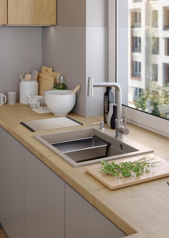 Quadri Durham ταυπέ γρανίτης επιφάνειας νεροχύτης 595x500 με διανομέα σαπουνιού, κοπτική επιφάνεια, εσωτερικό νεροχύτη και ρολό ματ 1208967376