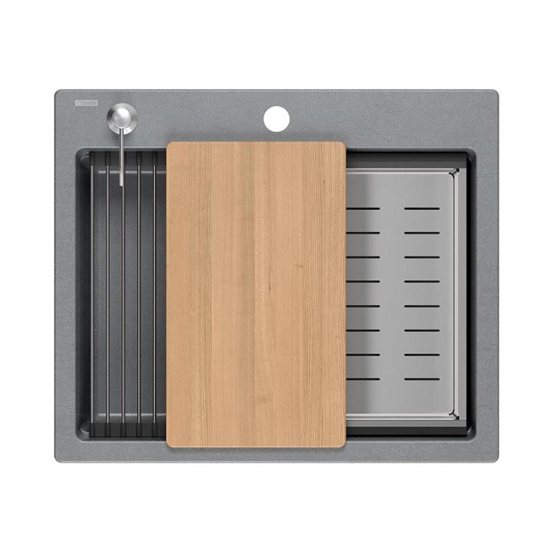 Quadri Durham γκρίζο γρανίτης επιφάνειας νεροχύτη 595x500 με διανομέα σαπουνιού, κοπιδοκάννα, τοποθετημένη λεκάνη και ρολό ματ 1208967378