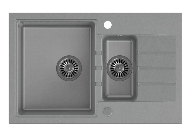 Quadri ζακέτα γκρι 1,5 γρανιτένιος εντοιχισμένος νεροχύτης με επιφάνεια αποστράγγισης αναστρέψιμη 78x50cm 1208967380