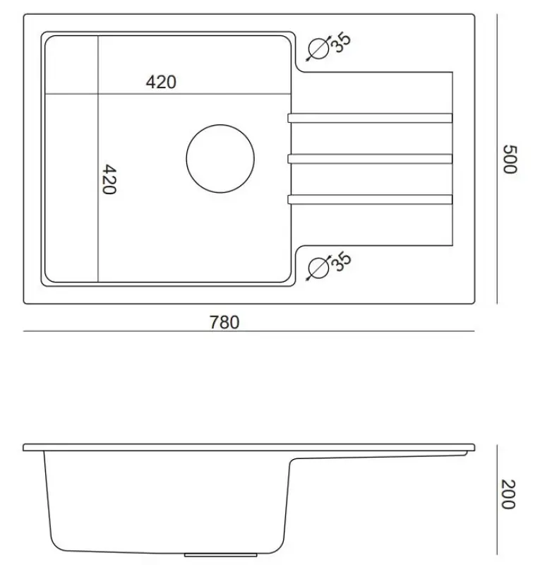 Quadri Cardigan ανθρακί γρανίτης εντοιχιζόμενος νεροχύτης με επιφάνεια αποστράγγισης αναστρέψιμος 78x50cm 1208967383