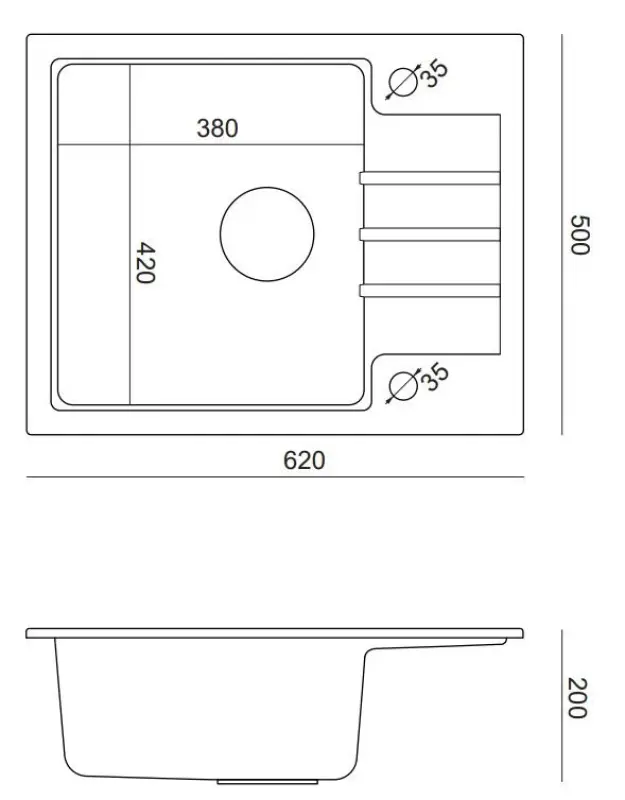 Quadri ζακέτα ανθρακί γκρι εντοιχισμένος νεροχύτης με επιφάνεια αποστράγγισης, αναστρέψιμος 62x50cm 1208967391