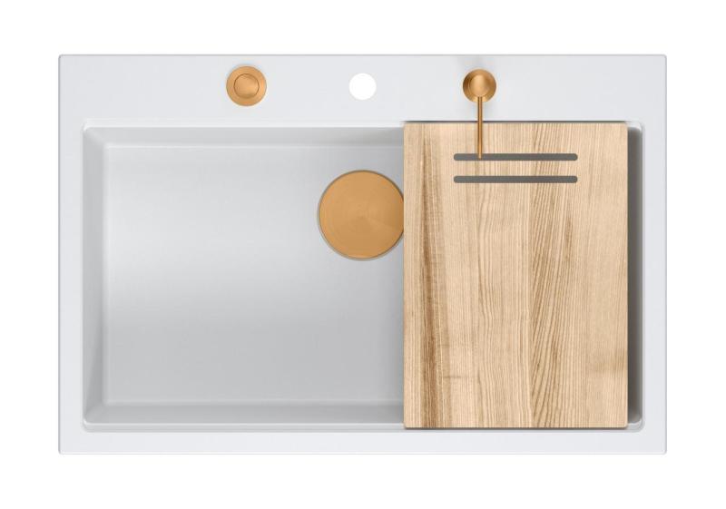 Quadri Hard Rock λευκός γρανίτης επιτραπέζιος μεγάλος νεροχύτης 76x50cm, συμπεριλαμβανομένου χάλκινου πώματος και αξεσουάρ 1208967428.