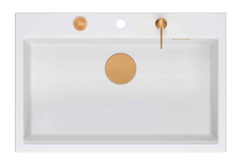 Quadri Hard Rock λευκός γρανίτης επιτραπέζιος μεγάλος νεροχύτης 76x50cm, συμπεριλαμβανομένου χάλκινου πώματος και αξεσουάρ 1208967428.