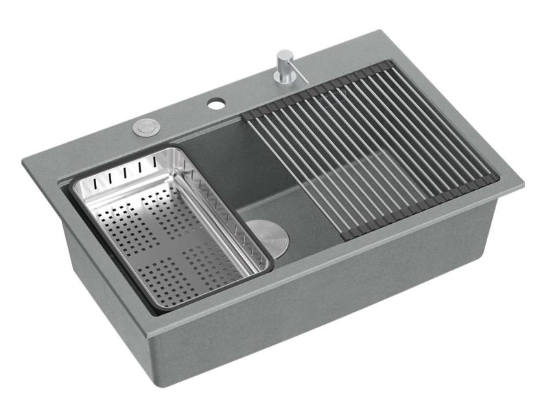 Quadri Hard Rock γκρι γρανίτης επιτραπέζιος μεγάλος νεροχύτης 76x50εκ, συμπεριλαμβανομένου ανοξείδωτου πώματος και αξεσουάρ 1208967430