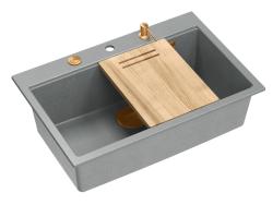 Quadri Hard Rock γκρι γρανίτης επάνω μεγάλος νεροχύτης 76x50εκ, συμπεριλαμβανομένου χάλκινου βύσματος και αξεσουάρ 1208967435