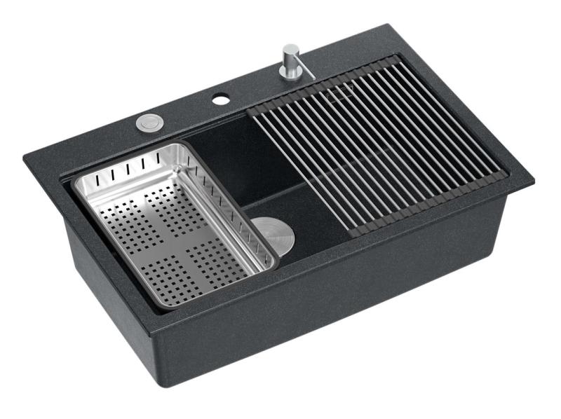 Quadri Hard Rock ανθρακί γρανίτης επάνω πάγκος μεγάλος νεροχύτης 76x50cm, περιλαμβάνει ανοξείδωτο βύσμα και αξεσουάρ 1208967442