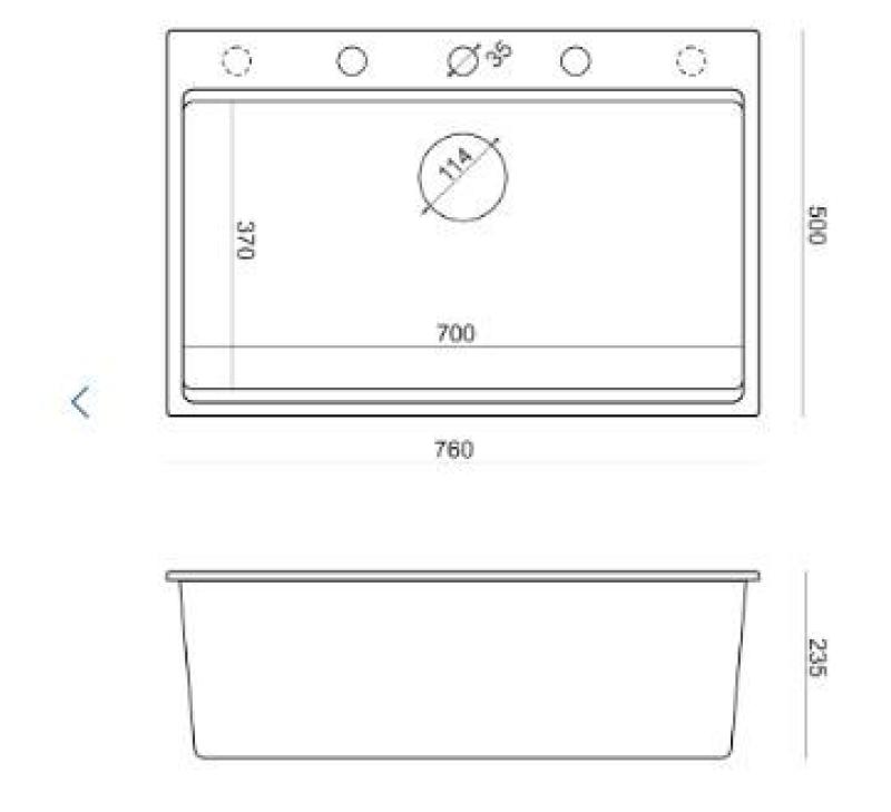 Quadri Hard Rock ανθρακί γρανίτης νεροχύτης επιφάνειας 76x50cm συμπεριλαμβανομένου χρυσού βύσματος και αξεσουάρ 1208967444