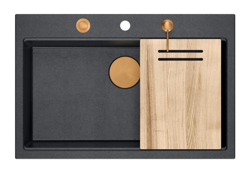 Quadri Hard Rock ανθρακί γρανίτης επιτραπέζιος μεγάλος νεροχύτης 76x50cm, περιλαμβάνει χάλκινο πώμα και αξεσουάρ 1208967445.