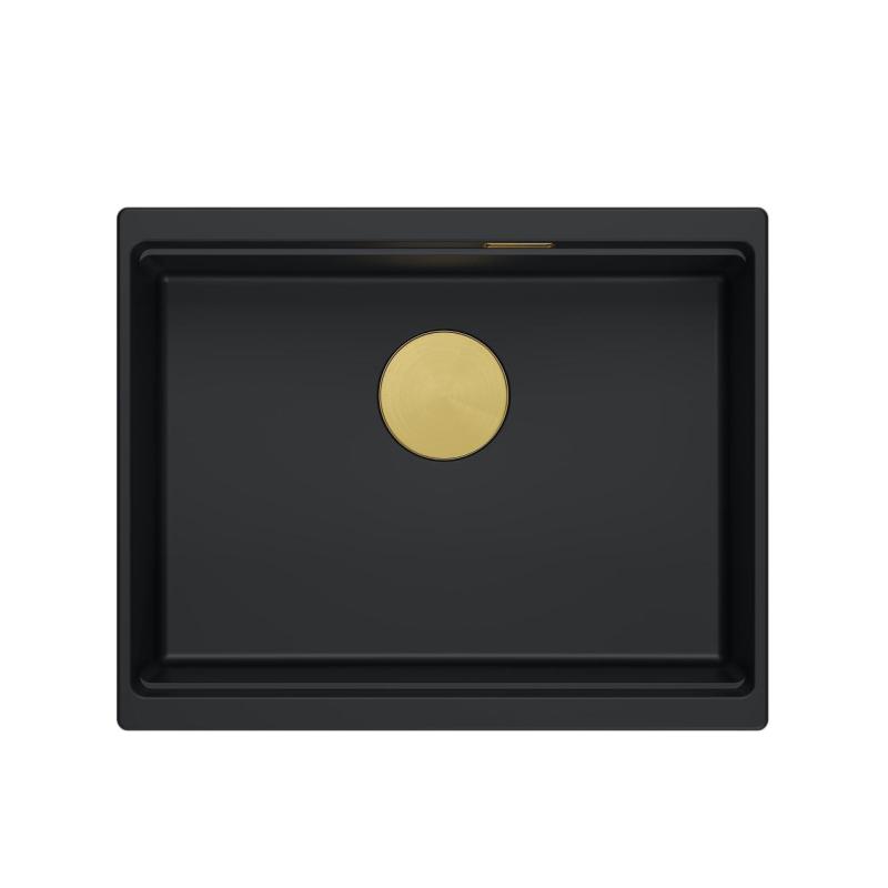 Quadri Newport II γρανίτης υποκαθήμενος μαύρος νεροχύτης 560x450 mm με χρυσό πώμα και καπάκι αποχέτευσης 1208967449