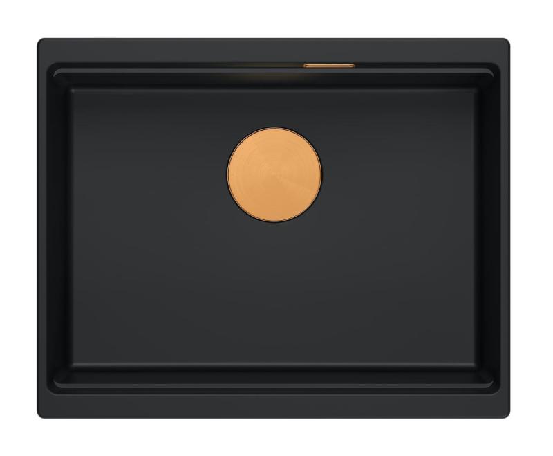 Quadri Newport II γρανίτης νεροχύτης υποκατασκευής μαύρος 560x450mm με χάλκινη τάπα και καπάκι αποχέτευσης 1208967450