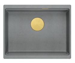 Quadri Newport II γρανίτης υποκατασκευή γκρι νεροχύτης 560x450mm με χρυσό βύσμα και καπάκι αποχέτευσης 1208967457