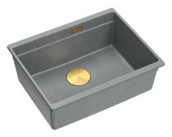 Quadri Newport II γρανίτης υποκατασκευή γκρι νεροχύτης 560x450mm με χρυσό βύσμα και καπάκι αποχέτευσης 1208967457
